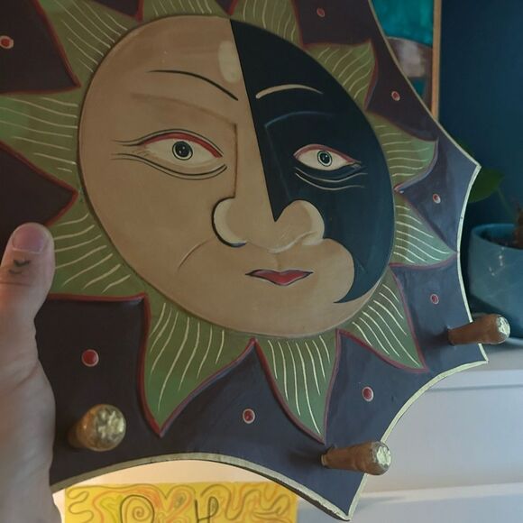 Celestial Sun Wall Art Folk Art in Black and Gold 3 Hangers 90s Whimsygoth 16.5" - Picture 4 of 12